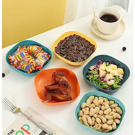 Square Plastic Dinner Plate Set (Set of 10 Pcs) Colorful Snacks Breakfast Plate with Stand - Oshi.pk - Buy & Sell Online
