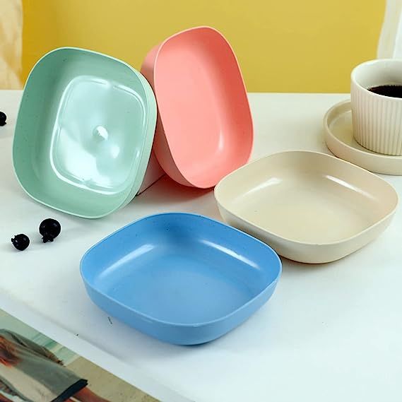 Square Plastic Dinner Plate Set (Set of 10 Pcs) Colorful Snacks Breakfast Plate with Stand - Oshi.pk - Buy & Sell Online