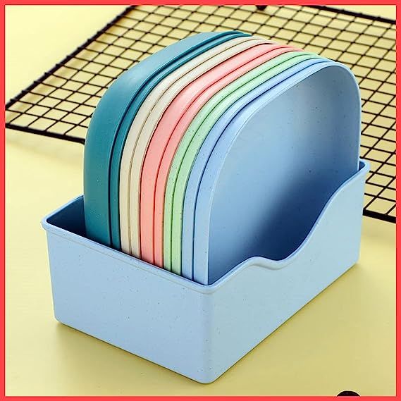 Square Plastic Dinner Plate Set (Set of 10 Pcs) Colorful Snacks Breakfast Plate with Stand - Oshi.pk - Buy & Sell Online