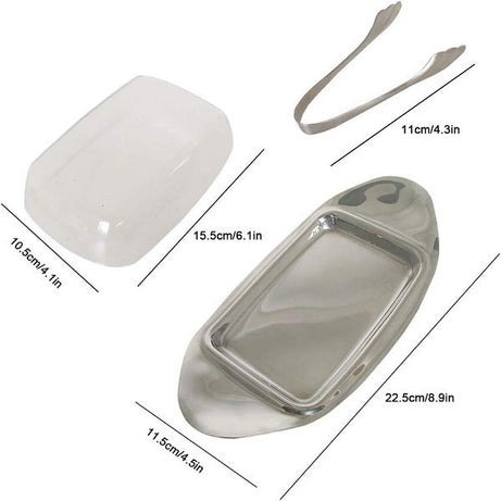 Stainless Steel Butter Dish with Cover & Butter Tong