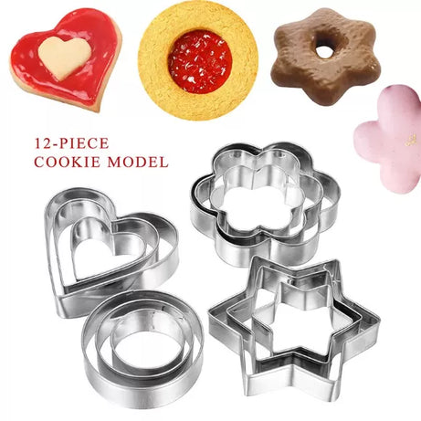 Pack Of 12 - Stainless Steel Cookie Cutters Round Heart Biscuit Mold Kitchen Gadgets Baking Accessories - Oshi.pk - Buy & Sell Online