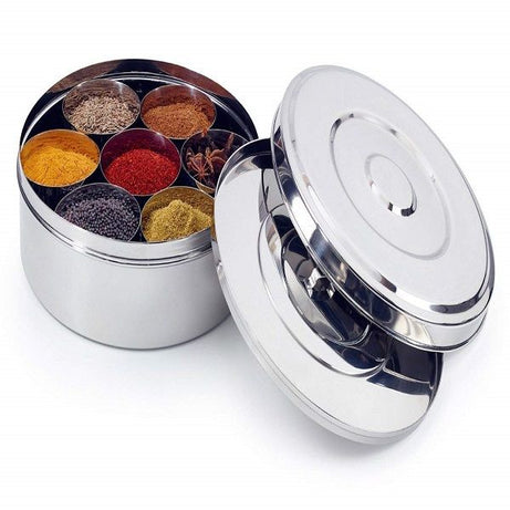 Stainless Steel Double Lid Spice Masala Boxes 7pcs