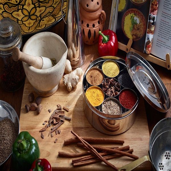 Stainless Steel Double Lid Spice Masala Boxes 7pcs - Oshi.pk - Buy & Sell Online