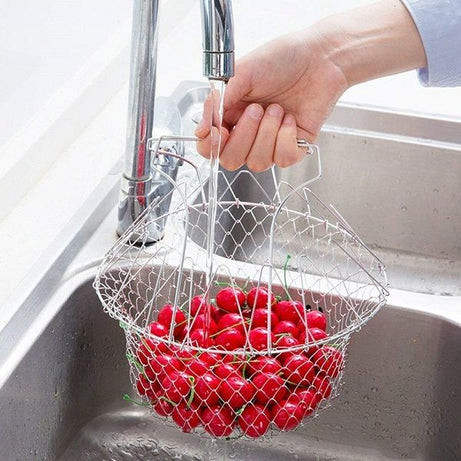 Stainless Steel Foldable Cooking Basket Chef Basket Strainer Net