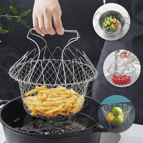 Stainless Steel Foldable Cooking Basket Chef Basket Strainer Net - Oshi.pk - Buy & Sell Online