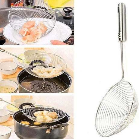 Stainless Steel Long Handle Strainer Drainer Sifter Colander Spoon 14cm