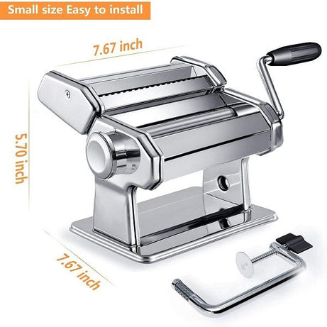 Stainless Steel Manual Roller Pasta Maker With Adjustable Thickness Noodles Cutter with Clamp for Spaghetti