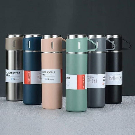 Stainless Steel Thermos 500ml Vacuum Bottle Flask Two Cups Hot & Cold - Oshi.pk - Buy & Sell Online