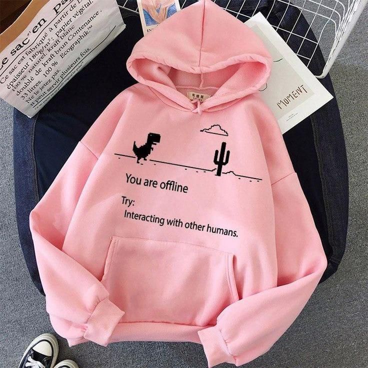 STYLISH YOU ARE OFFLINE Tag Print Kangaroo Hoodie huddy Pocket Drawstring Casual Clothing Export Quality Huddie Winter Wear Smart Fit Hoody For Women - Oshi.pk - Buy & Sell Online