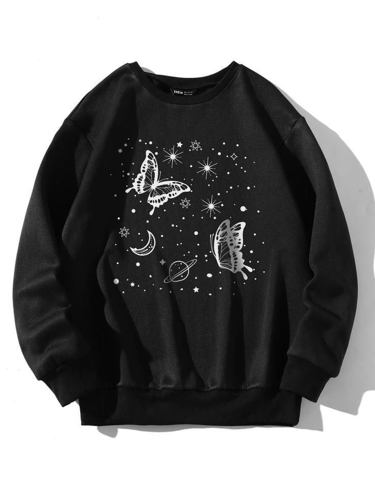 Stylish Multi Butterfly Saturn Tag Print Thick & Fleece Fabric Rib Sweatshirt for Winter sweatshirt Fashion Wear for Women / Girls - Oshi.pk - Buy & Sell Online
