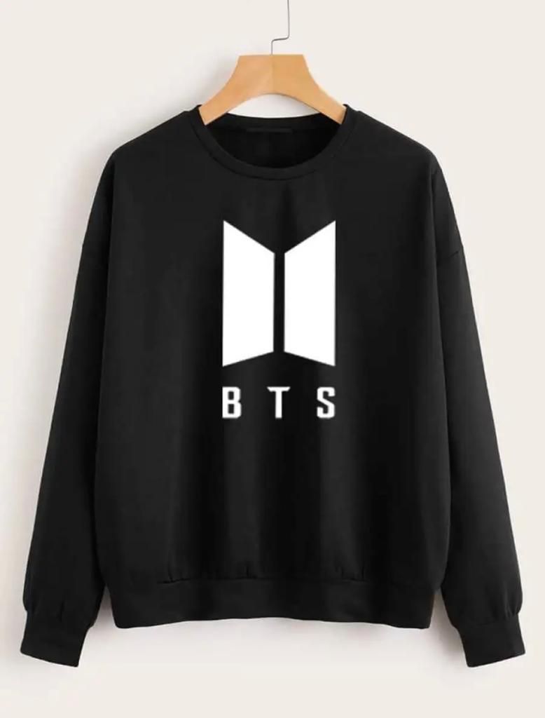 Stylish BTS LOGO PRINT Tag Print Thick & Fleece Fabric Rib Sweatshirt for Winter sweatshirt Fashion Wear for Women / Girls - Oshi.pk - Buy & Sell Online