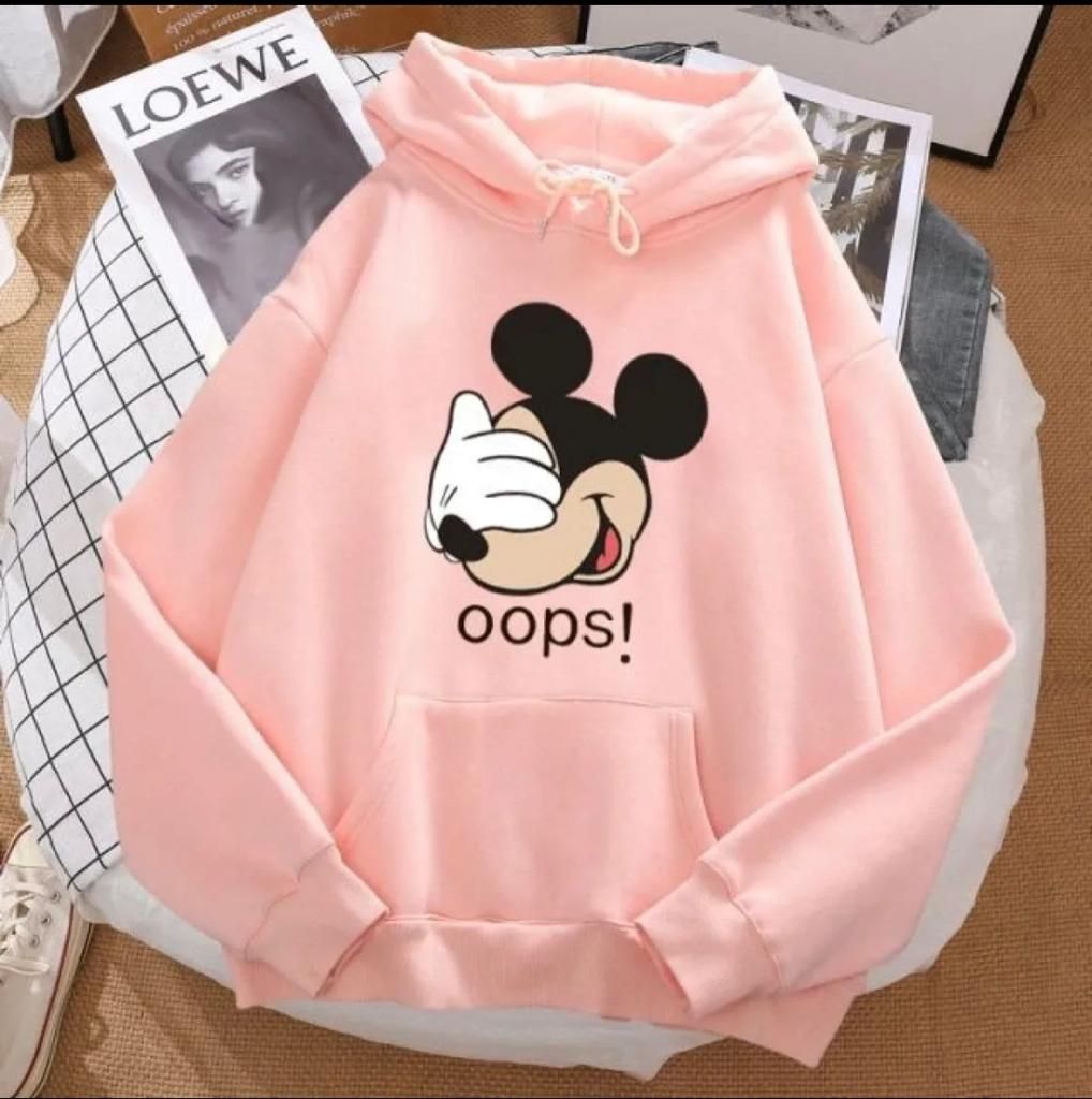 STYLISH OOPS MICKEY Tag Print Kangaroo Hoodie huddy Pocket Drawstring Casual Clothing Export Quality Huddie Winter Wear Smart Fit Hoody For Women - Oshi.pk - Buy & Sell Online
