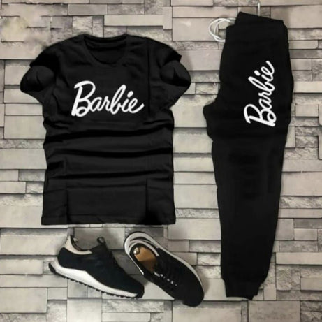 Stylish Summer Barbie Printed Tracksuit For Girls & Womens - Soft and Comfortable Fabric Black T Shirt & Black Trouser Tracksuit - Oshi.pk - Buy & Sell Online