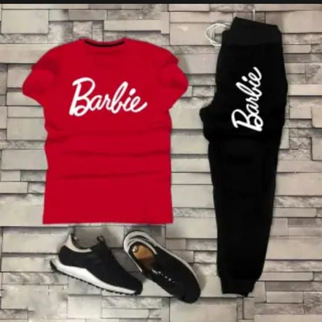 Stylish Summer Barbie Printed Tracksuit For Girls & Womens - Soft and Comfortable Fabric T Shirt & Trouser Tracksuit - Oshi.pk - Buy & Sell Online