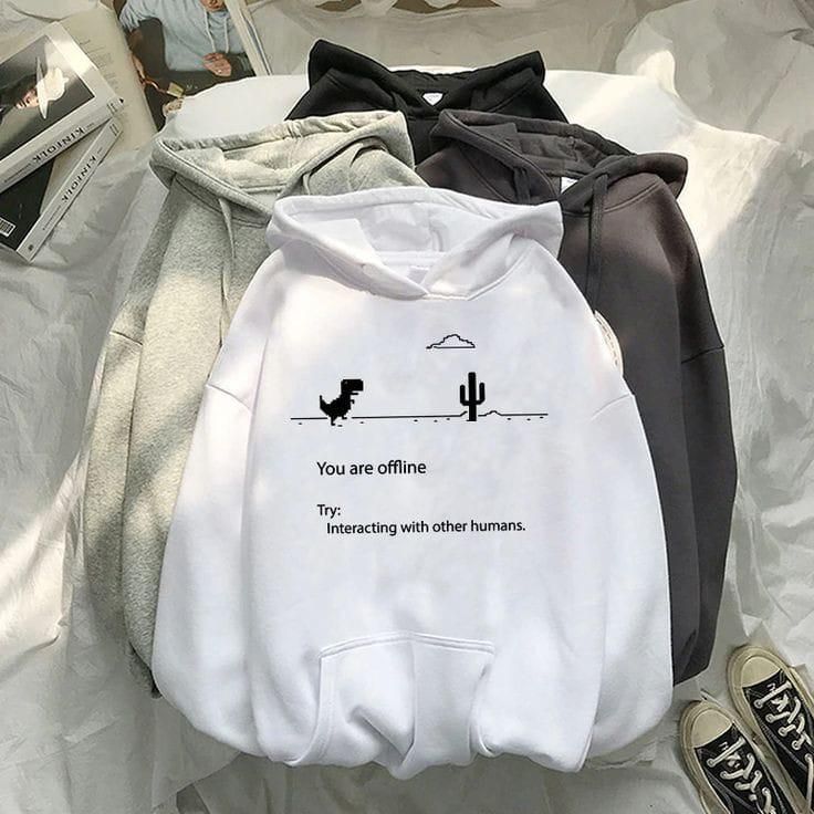 STYLISH YOU ARE OFFLINE Tag Print Kangaroo Hoodie huddy Pocket Drawstring Casual Clothing Export Quality Huddie Winter Wear Smart Fit Hoody For Women - Oshi.pk - Buy & Sell Online