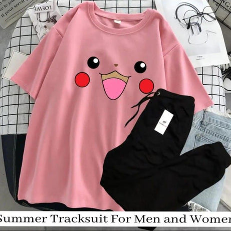 Summer Collection Pikachu Printed stylish Half Sleeves Pink T Shirt And Black Trouser For Women n Girls - Oshi.pk - Buy & Sell Online