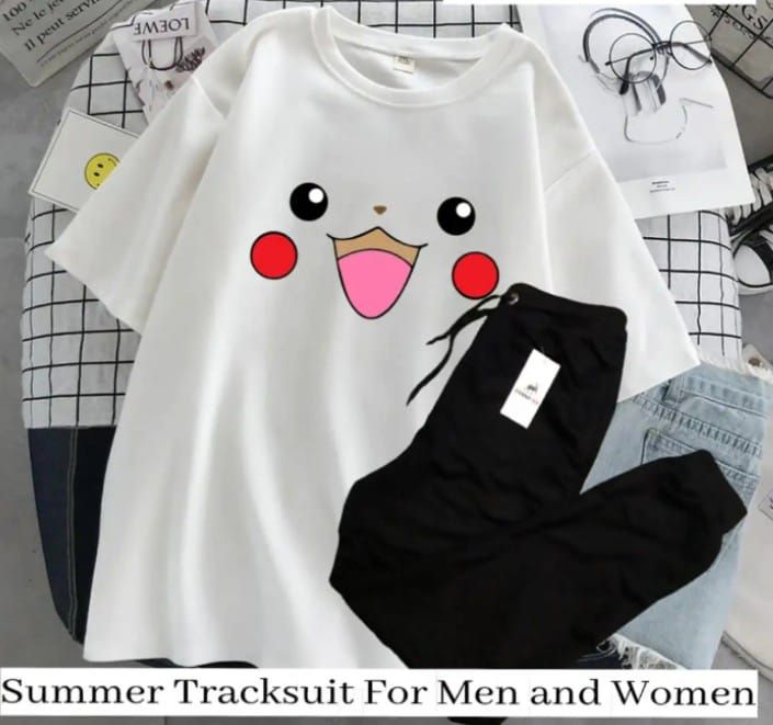 Summer Collection Pikachu Printed stylish Half Sleeves White T Shirt And Black Trouser For Women n Girls - Oshi.pk - Buy & Sell Online