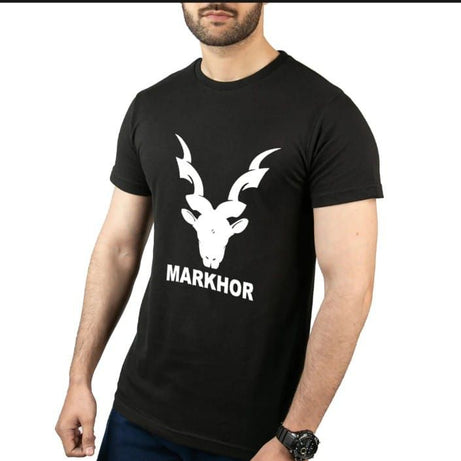 Summer Half Sleeves Markhor Printed Black T shirt For Men - Oshi.pk - Buy & Sell Online