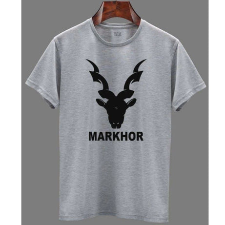 Summer Half Sleeves Markhor Printed Grey T shirt For Men