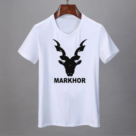 Summer Half Sleeves Markhor Printed White T shirt For Men - Oshi.pk - Buy & Sell Online