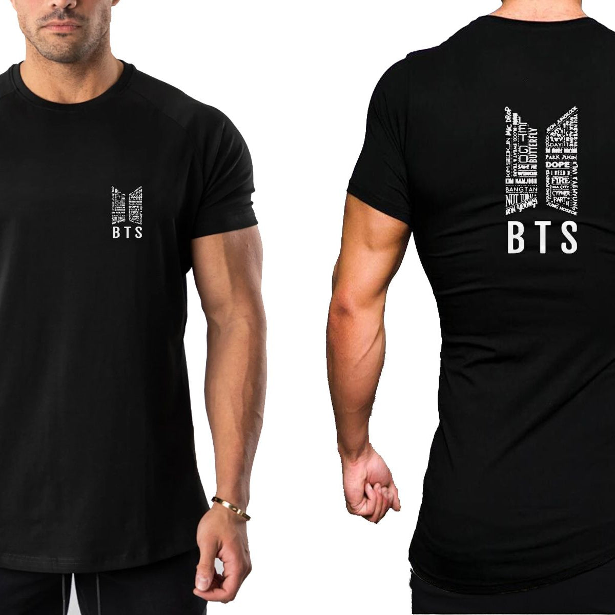 Summer Round Neck Half Sleeves Front And Back BTS Printed T Shirts For Men N Boys