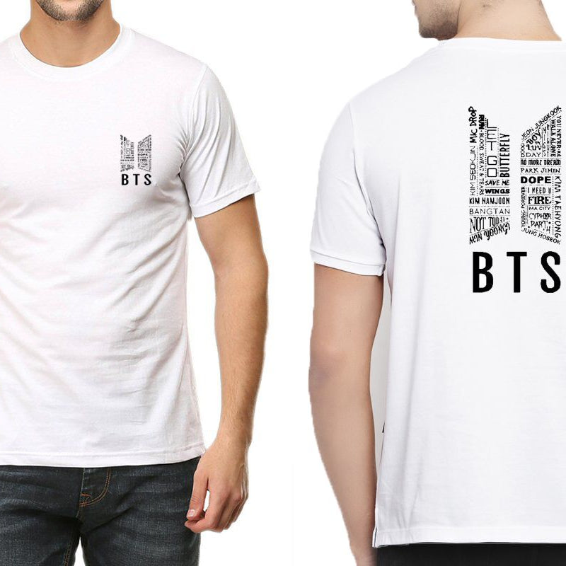 Summer Round Neck Half Sleeves Front And Back BTS Printed White T Shirts For Men N Boys