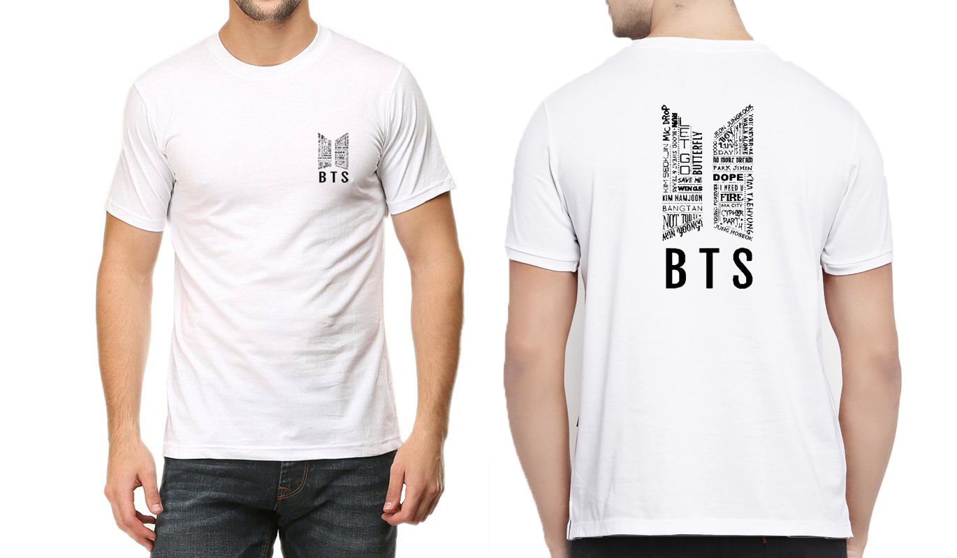 Summer Round Neck Half Sleeves Front And Back BTS Printed White T Shirts For Men N Boys - Oshi.pk - Buy & Sell Online