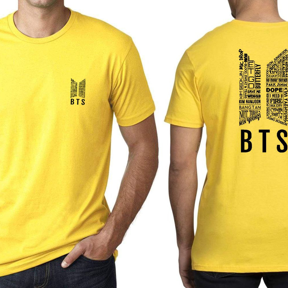 Summer Round Neck Half Sleeves Front And Back BTS Printed Yellow T Shirts For Men N Boys