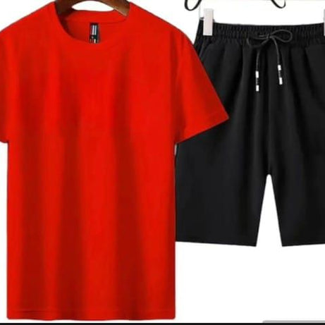 Summer Tracksuit Plain In red T shirt And Black shorts Soft & Comfy Fabric Summer Printed Tracksuit - Oshi.pk - Buy & Sell Online