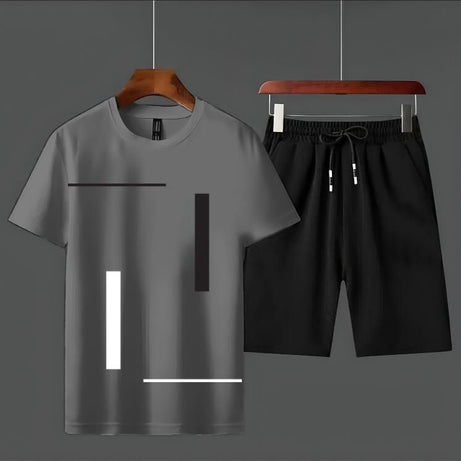 Summer Tracksuit Men's Vertical Stripes Amazing Smart Fit Grey T-Shirts And Black shorts Soft & Comfy Fabric For Men And Boys - Oshi.pk - Buy & Sell Online