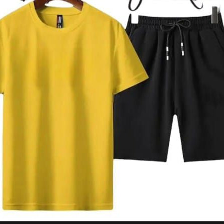 Summer Tracksuit Plain In Yellow T shirt And Black shorts Soft & Comfy Fabric Summer Printed Tracksuit - Oshi.pk - Buy & Sell Online