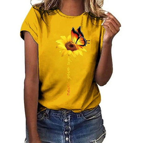 Sun Flower Print Tee Butterfly Letter Printed T Shirt for Girls/Women's - Oshi.pk - Buy & Sell Online