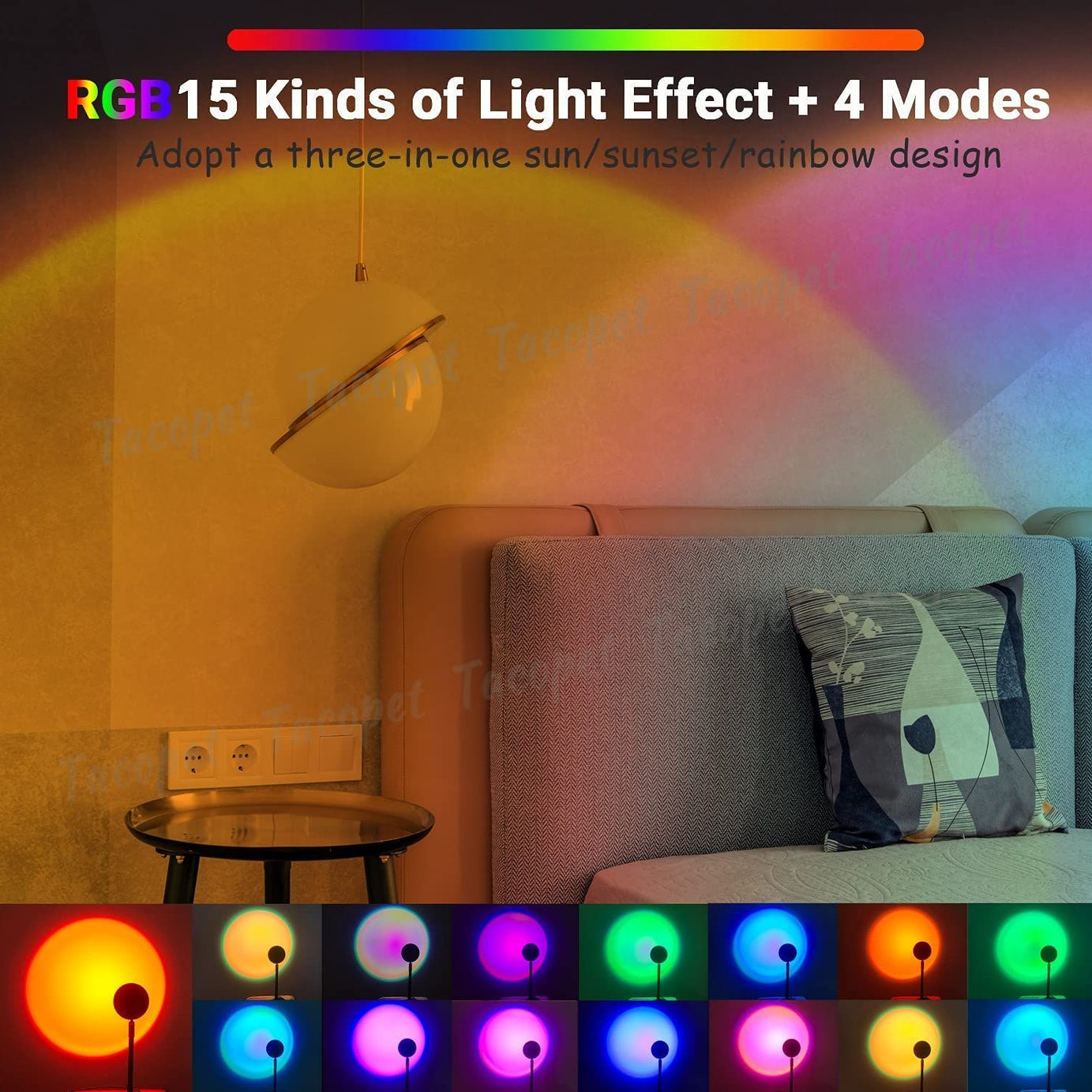Sunset Lamp Projector RGB Rainbow Lamp Night Light USB Table Lamps Photo Shoot Live Lighting For Home Bedroom Background Wall Decoration Led - Oshi.pk - Buy & Sell Online