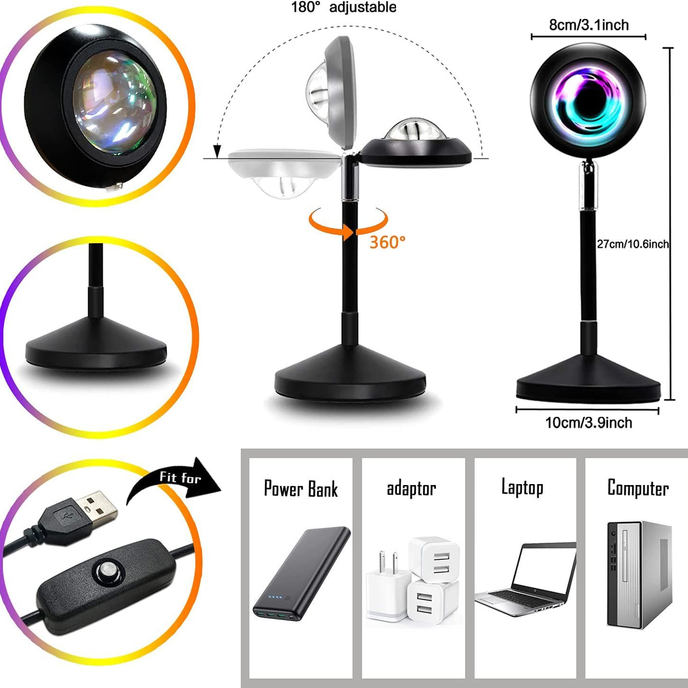 Sunset Lamp Projector RGB Rainbow Lamp Night Light USB Table Lamps Photo Shoot Live Lighting For Home Bedroom Background Wall Decoration Led - Oshi.pk - Buy & Sell Online