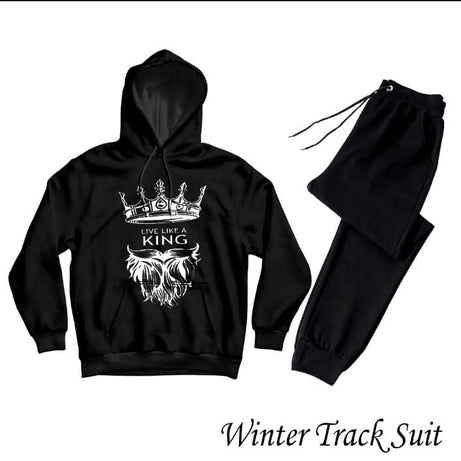 King style Printed Tracksuit Black Huddie & Black Trouser Trendy And Amazing Fleece Pocket Drawstring Winter Wear Smart Fit Hoody - Oshi.pk - Buy & Sell Online