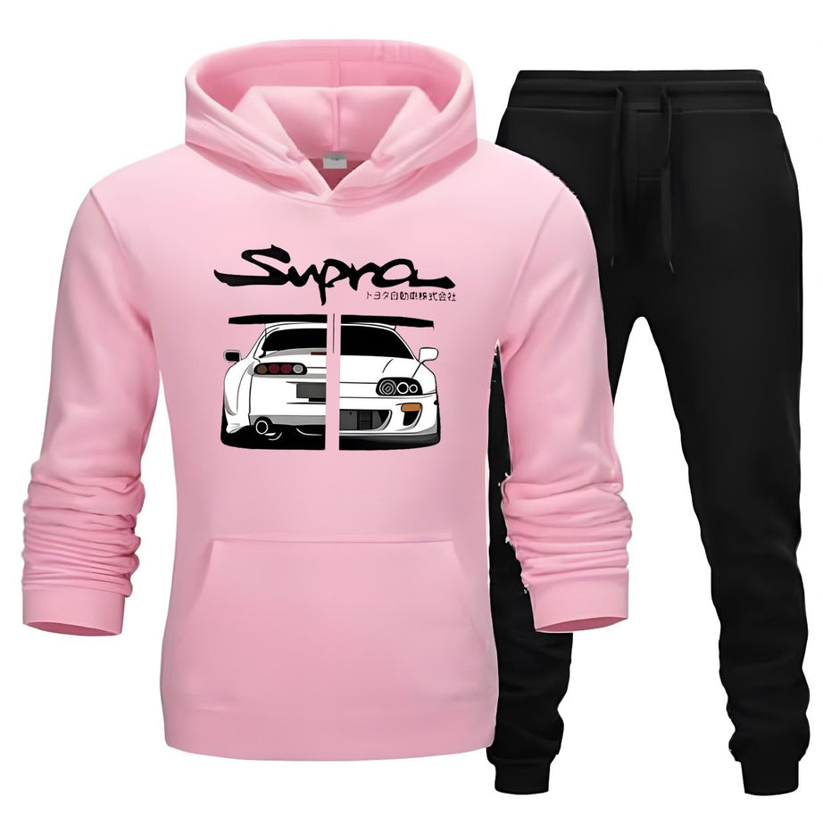 Supra Car Printed Tracksuit Pink Huddie & Black Trouser Trendy And Amazing Fleece Pocket Drawstring Winter Wear Smart Fit Hoody - Oshi.pk - Buy & Sell Online