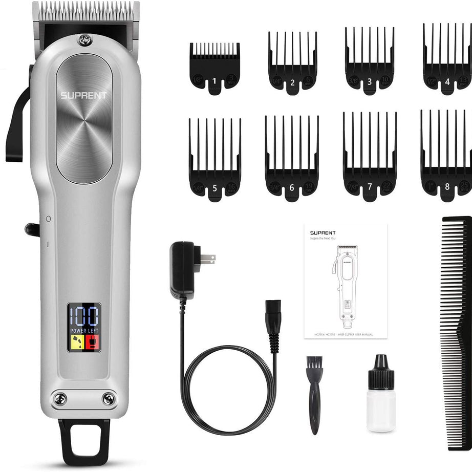 SUPRENT Cordless Hair Clippers for Men, Professional Hair Cutting Kit with 2000mAh Lithium Ion, Barber Clipper Set with Lock-in Length, LED Display - Oshi.pk - Buy & Sell Online