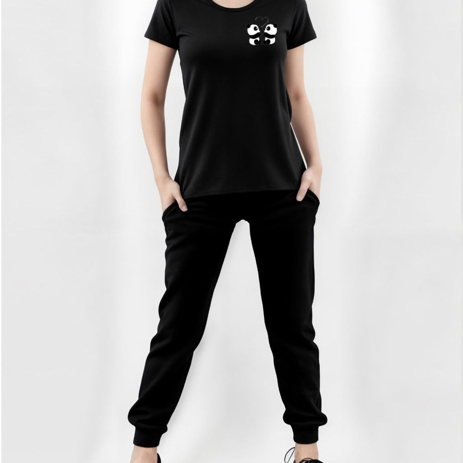 THE GIRLS Summer Tracksuit Round Neck Half Sleeves T Shirts Top Quality Trouser For women