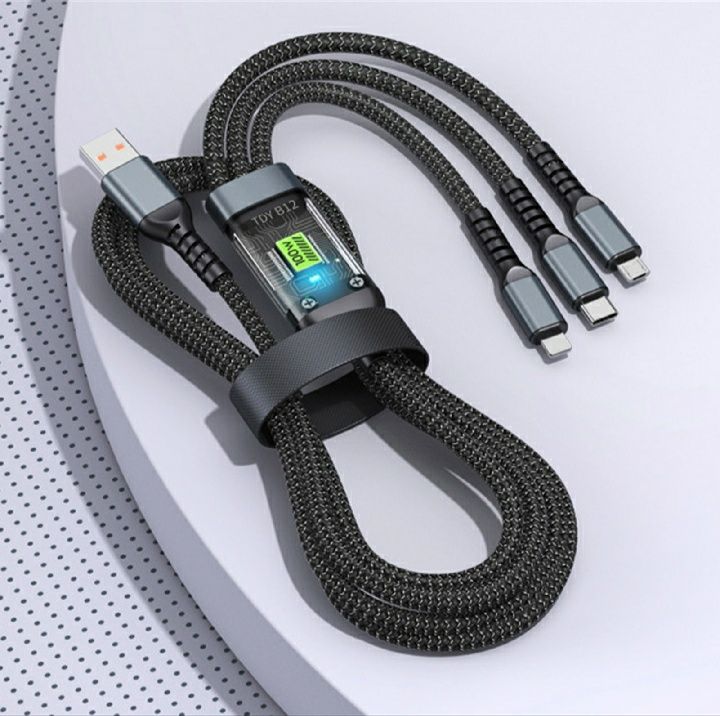 TheMarkhor 100W 3 in 1 Charging Cord Nylon Braided USB Cable with Type-C & Micro - Oshi.pk - Buy & Sell Online