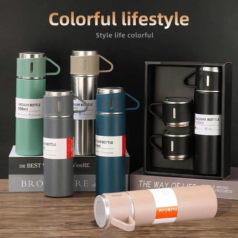TheMarkhor 3Pcs/Set Double-layer 304 Stainless Steel Insulated Cup Set,Portable Water Bottle With Three Lids - Oshi.pk - Buy & Sell Online