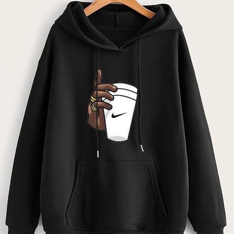 HAND WITH CUP Hoodies For Men & Boy Printed Kangaroo Pocket Drawstring Pullovers Clothing Long Sleeves Export Quality Winter Wear