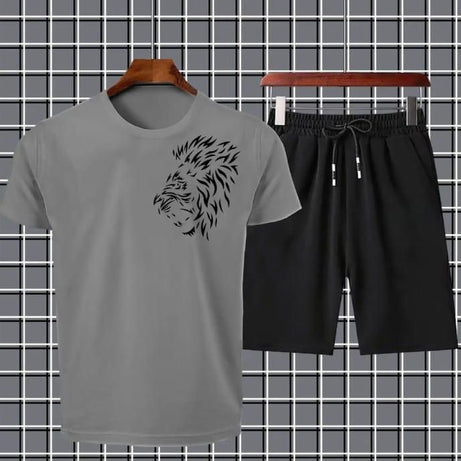 Tiger Printed in grey Cotton Half Sleeves O Neck Short & Tshirt For Men & Boys - Oshi.pk - Buy & Sell Online