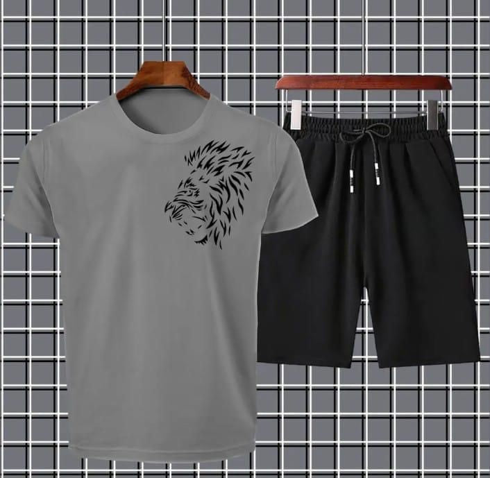 Tiger Printed in grey Cotton Half Sleeves O Neck Short & Tshirt For Men & Boys - Oshi.pk - Buy & Sell Online