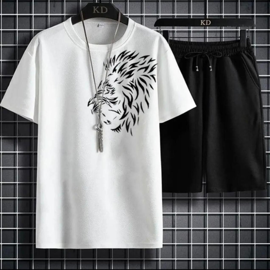 Tiger Printed in white Cotton Half Sleeves O Neck Short & Tshirt For Men & Boys - Oshi.pk - Buy & Sell Online