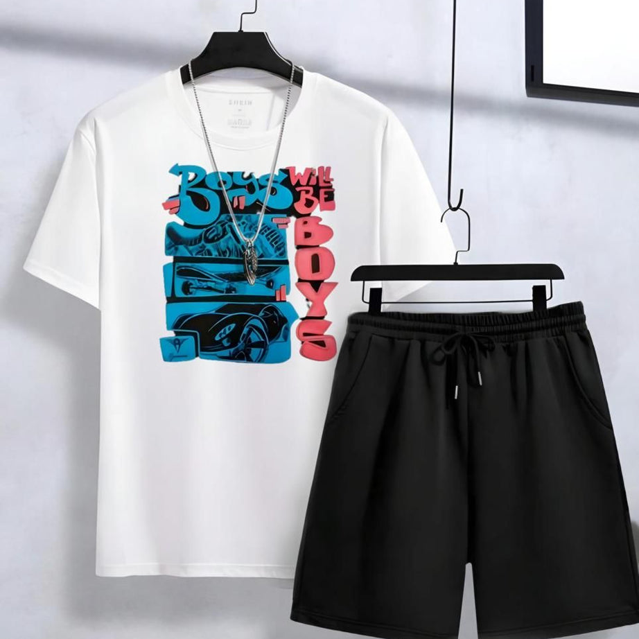Trendy Boys will be boys Printed in White Cotton Half Sleeves O Neck Short & Tshirt For Men & Boys - Oshi.pk - Buy & Sell Online