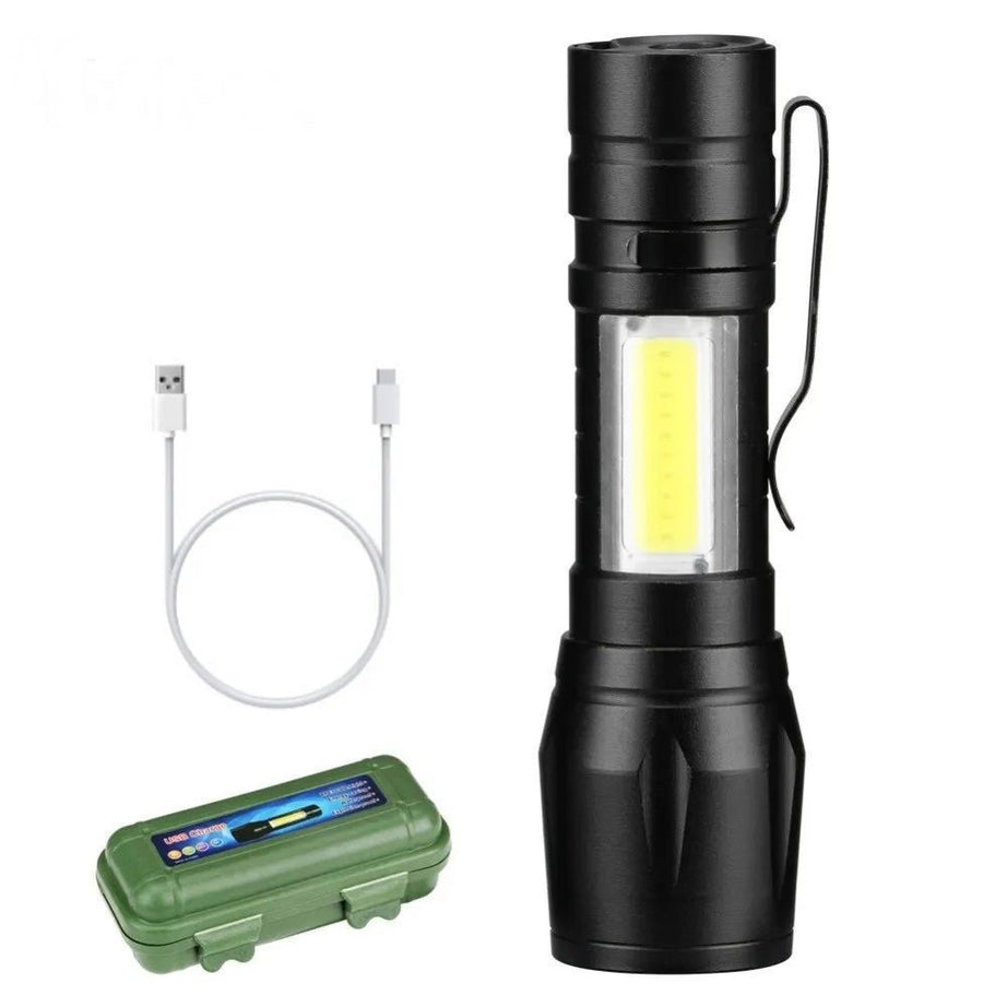 Torch - Mini LED Micro USB Charging With Cable And Case - USB Charging Powerful Flashlight 3800LM XPE COB Small Rechargeable - Flash Light Zoomab - Oshi.pk - Buy & Sell Online