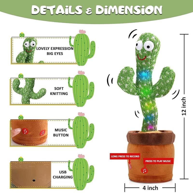 Toys Talking Cactus Baby Toys for Kids Dancing Cactus Toys Can Sing Wriggle & Singing Recording Repeat Education Toys for Children Playing Home Decor - Oshi.pk - Buy & Sell Online
