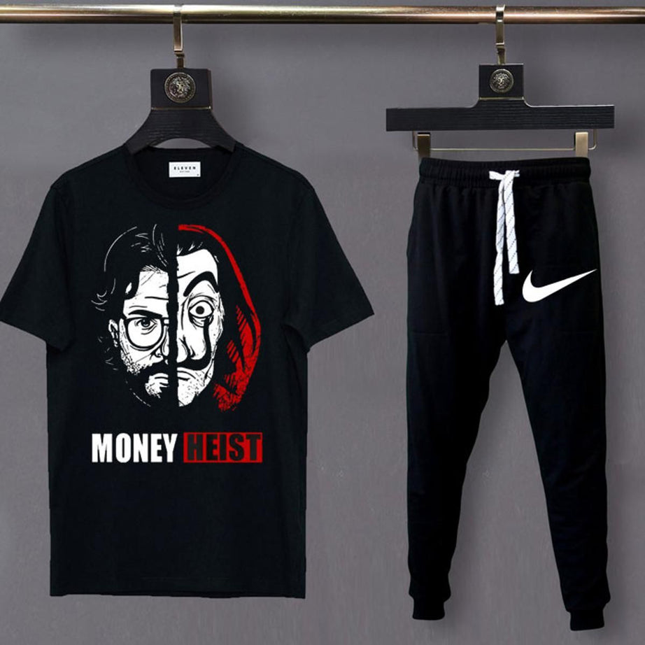 Track suit Money Heist Printed Cotton Fabric T shirt Trouser For Summer Track Suit For Men - Oshi.pk - Buy & Sell Online