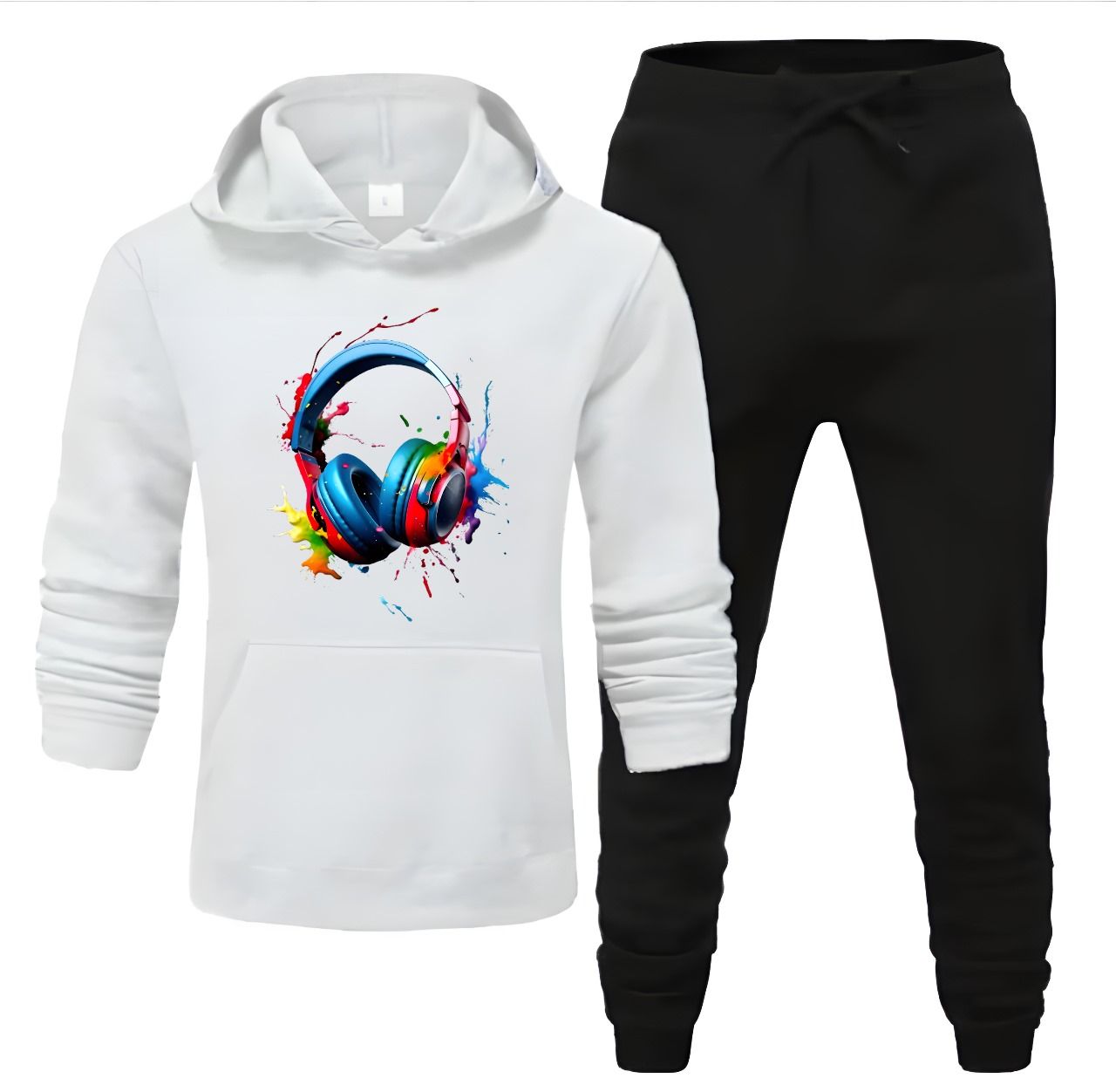 Track Suit NEW ARRIVAL - Earphone Printed Tracksuit Soft Fabric Stretchable black Huddle & Trouser Trendy Track Suit for Trendy Fashion Wear Track Sui - Oshi.pk - Buy & Sell Online