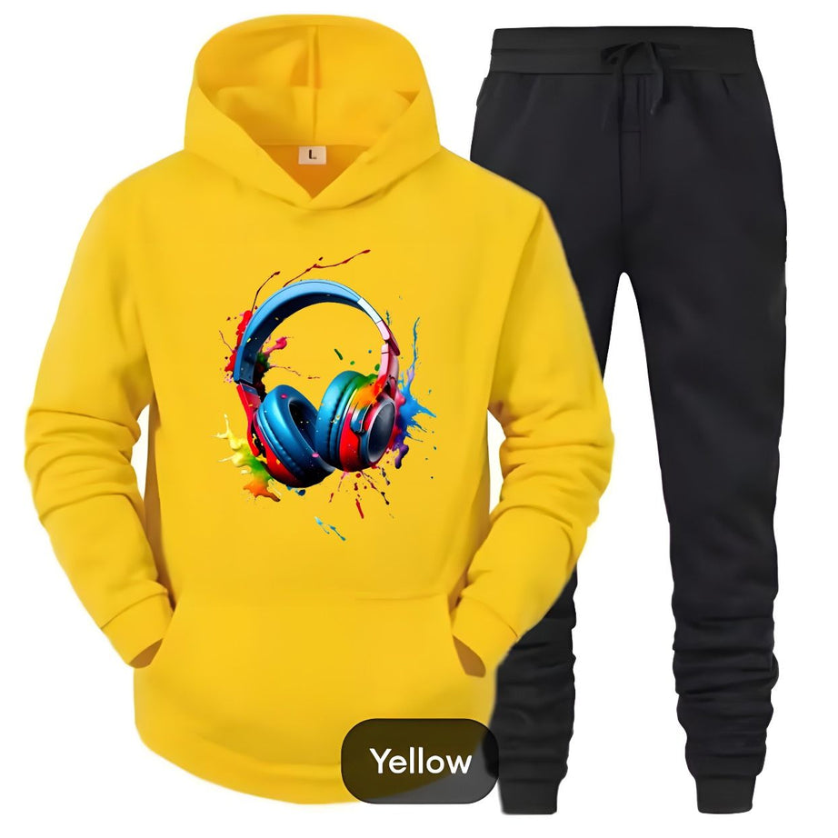 Track Suit NEW ARRIVAL - Earphone Printed Tracksuit Soft Fabric Stretchable black Huddle & Trouser Trendy Track Suit for Trendy Fashion Wear Track Sui - Oshi.pk - Buy & Sell Online